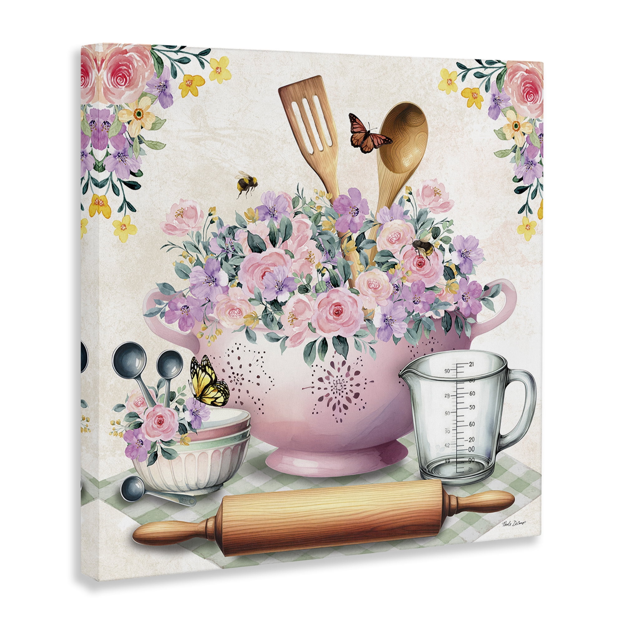 Stupell Industries Pink Florals & Utensils Food & Beverage Painting Wrapped Canvas Art Print Wall Art, 36 x 36