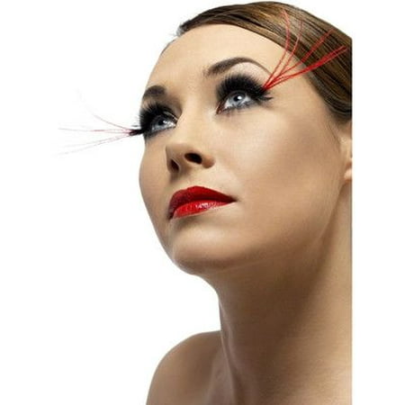RED FEATHER EYELASHES plumes diva adult womens long lash kit costume accessory