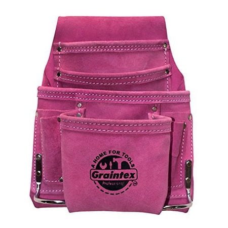 UPC: 0876748001865 | Graintex SS1186 10 Pocket Nail & Tool Pouch Pink Color Suede Leather for Constructors  Electricians  Plumbers  Handymen