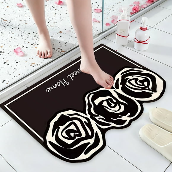 Alfombra de baño antideslizante con diseño floral | Alfombra absorbente de barro de diatomeas | Alfombra decorativa de San Valentín para la entrada y cocina del hogar