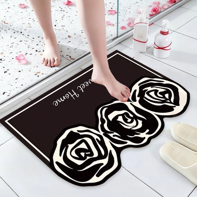 Alfombra de baño antideslizante con diseño floral | Alfombra absorbente de barro de diatomeas | Alfombra decorativa de San Valentín para la entrada y cocina del hogar