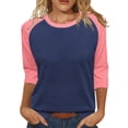 thumbnail image 2 of VJGBEGW Womens Tops 3/4 Sleeve Shirts Round Neck Raglan Sleeve Loose Casual Tshirts Color Block Summer Tees Navy XL, 2 of 5