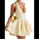 thumbnail image 3 of Vestido de Cóctel de Noche para Mujer, Sin Mangas, con Escote Halter, Lazo y Escote en V Profundo Amarillo XL, 3 of 7