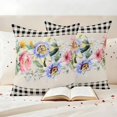 thumbnail image 3 of Blue Pink Floral Pillow Covers 2 Pack Spring Summer Botanical Linen Black Plaid Pillowcase Waterproof Outdoor Throw Pillow Cover for Patio Garden Square Cushion 18”x18”, 3 of 9