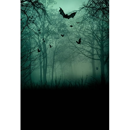 HelloDecor Polyster 5x7ft Abstract Halloween Spooky Forest with Scary Bats Backgrounds Photography Backdrops Indoor Studio Photo Props