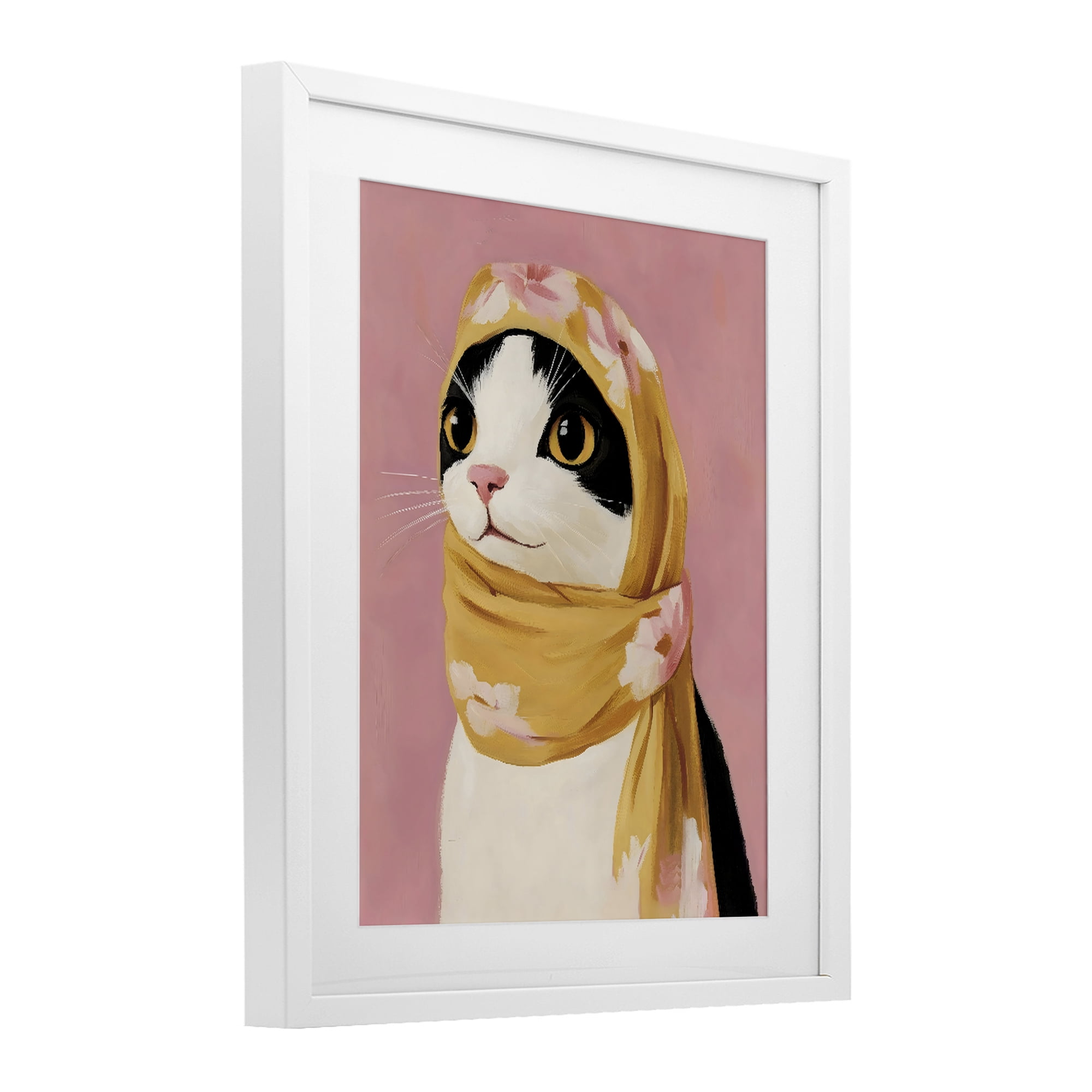 Stupell Industries Cat Babushka in Yellow Scarf White Framed Print Under Glass, design by The Prints Vibe
