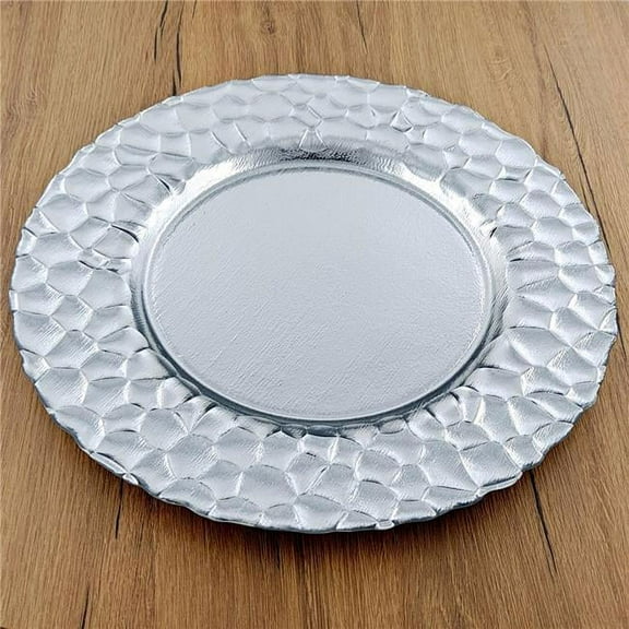 Red Pomegranate Collection 4533-2 13 in. Rocher Charger Plates, Silver - Set of 4
