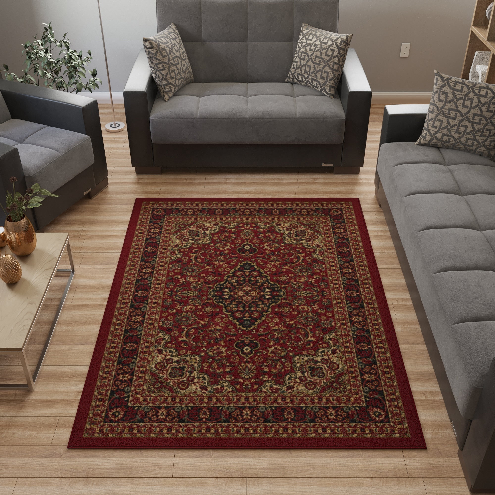 Ottomanson Medallion Area Rug 5' x 6'6" - Non Slip Low Pile Carpet, Red