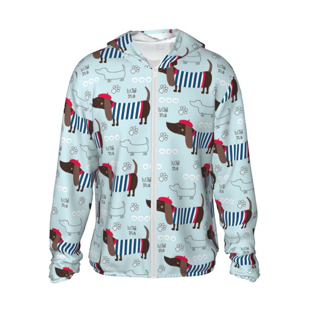 Fotbe Dachshund Dog Puppy Chaqueta con Protección Solar UPF 50+ para Hombre y Mujer, Camisa con Capucha y Bolsillos-Medium