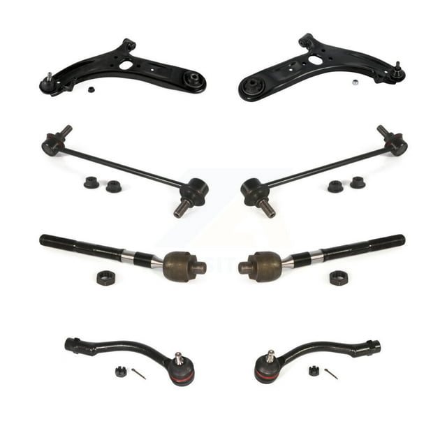 TOR Front Suspension Control Arm and Ball Joint Assembly Steering Tie Rod End Stabilizer Bar Link Kit (8Pc) for Car 2012-2017 Hyundai Accent - Left Right Side (Driver Passenger) KTR-100577