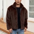 thumbnail image 6 of ZUKMRJPC Men's Vintage Faux Fur Coat Zipper Lapel Warm Soft Comfy Winter Cardigans Coats Long Sleeve Loose Fit Lapel Thick Jacket, 6 of 7