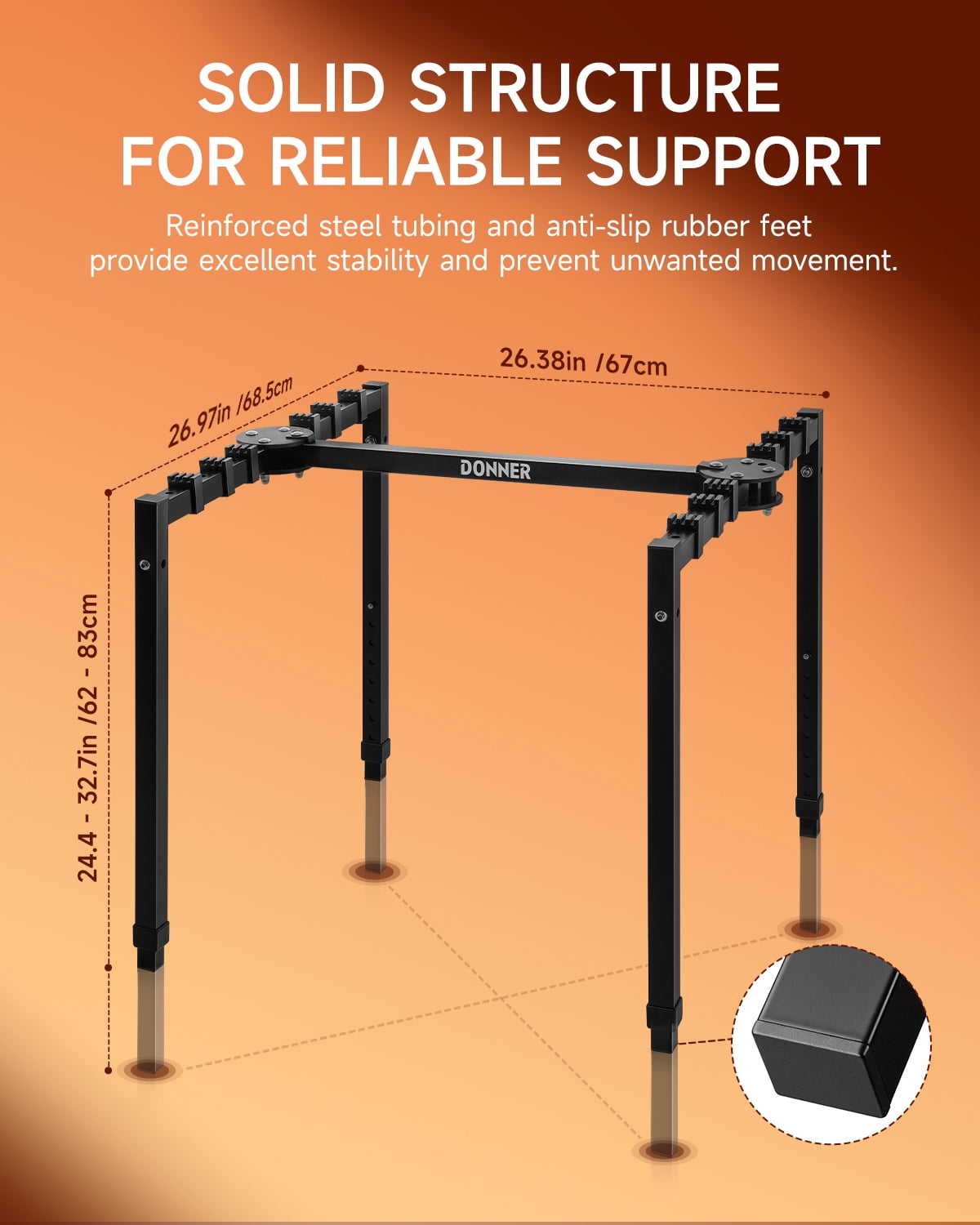 Donner DKS-200 Keyboard Stand - 8-Level Height Adjustment, 180° Angle Control, Anti-Slip Pads, Heavy-Duty Steel, for Home & Studio, Black