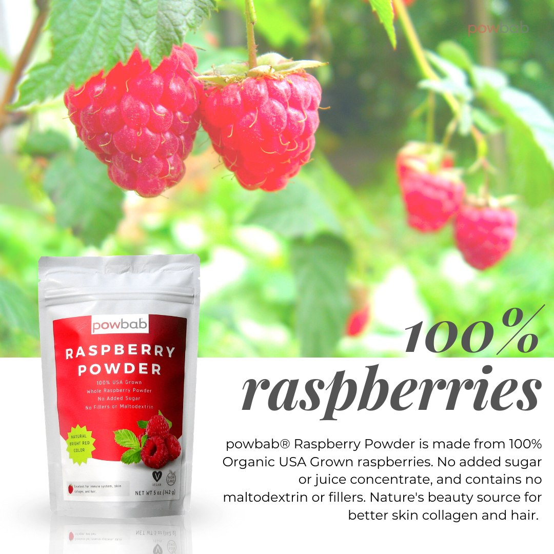 powbab Raspberry Powder - 100% USA Grown Organic Raspberry (5 oz)
