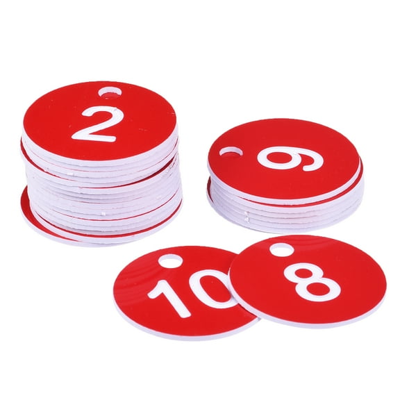 Uxcell Round 1-25 Number Tag Key Tag Acrylic Engraved Red ID Tag for Decoration, Pack of 25
