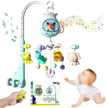 Petyoung Baby Crib Mobile with Music Lights, Baby Mobile for Crib Remote,Hanging Rotating Animal Rattles, 50 Songs  Timing Function, Cartoon Baby Crib Toys for Girls Boys
