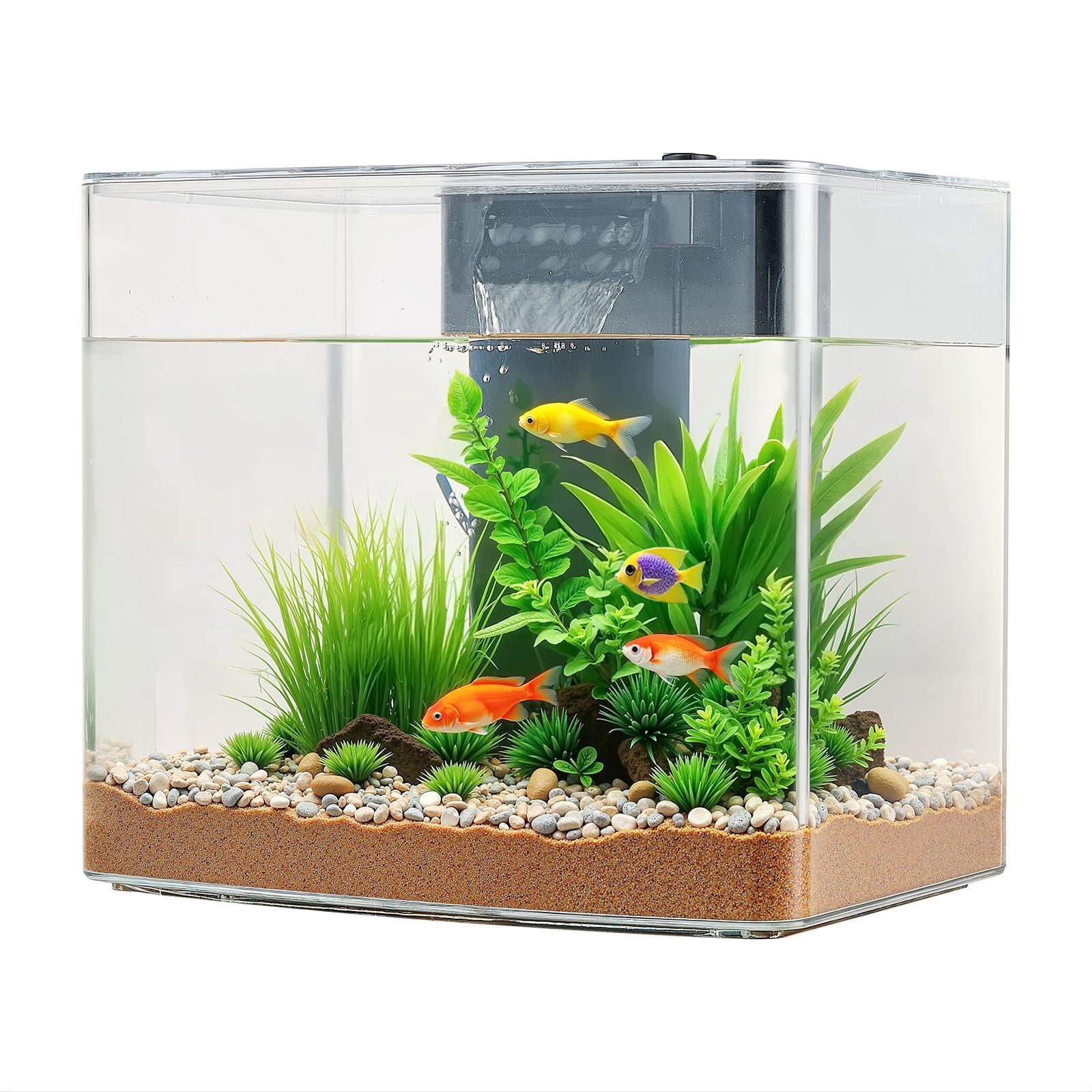 3.5 gallon arch fish tank, adjustable three-color LED light self-cleaning system, plastic aquarium, suitable for home office