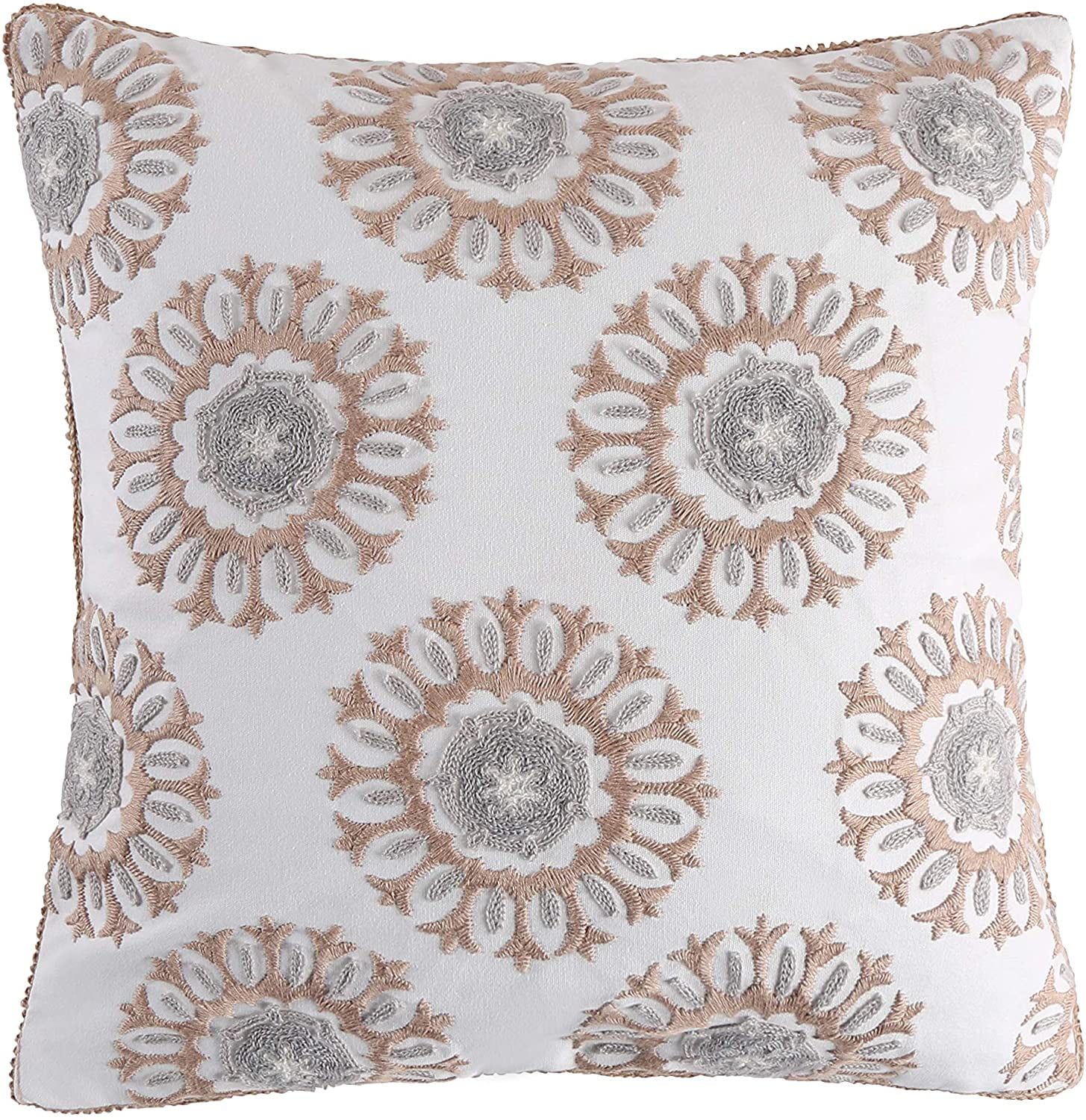 18X18in. Levtex home Grey and White Decorative Pillow - Mini Medallions Nacala Taupe 