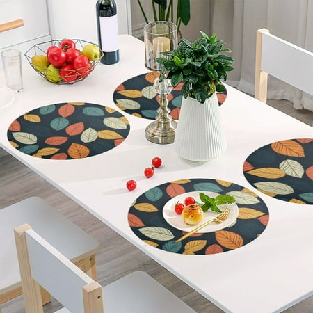 

Round Grid Placemat One Sizex1 Round Placemat PVC Plate Mat，15.4 Inch Non-Slip and Heat Resistant Table Placemat Dining Room Placemat Beautiful Coloured Leaves