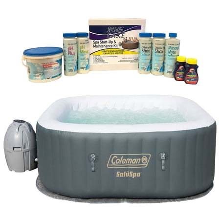 Coleman SaluSpa 4 Person Inflatable Hot Tub, Gray & Qualco 6 Month Chemical