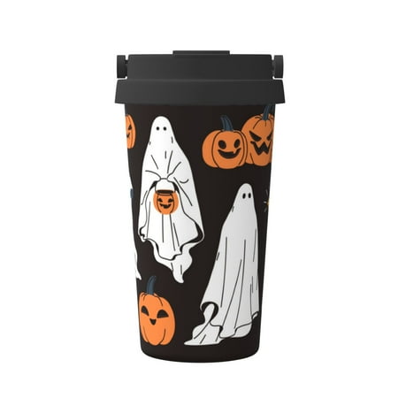 

Sikiie Halloween Ghosts And Pumpkins Coffee Mug Pobtable To Stainless Steel Coffee Tumbler Coffee Cups with Lids Thermos for Hot and Cold Drink