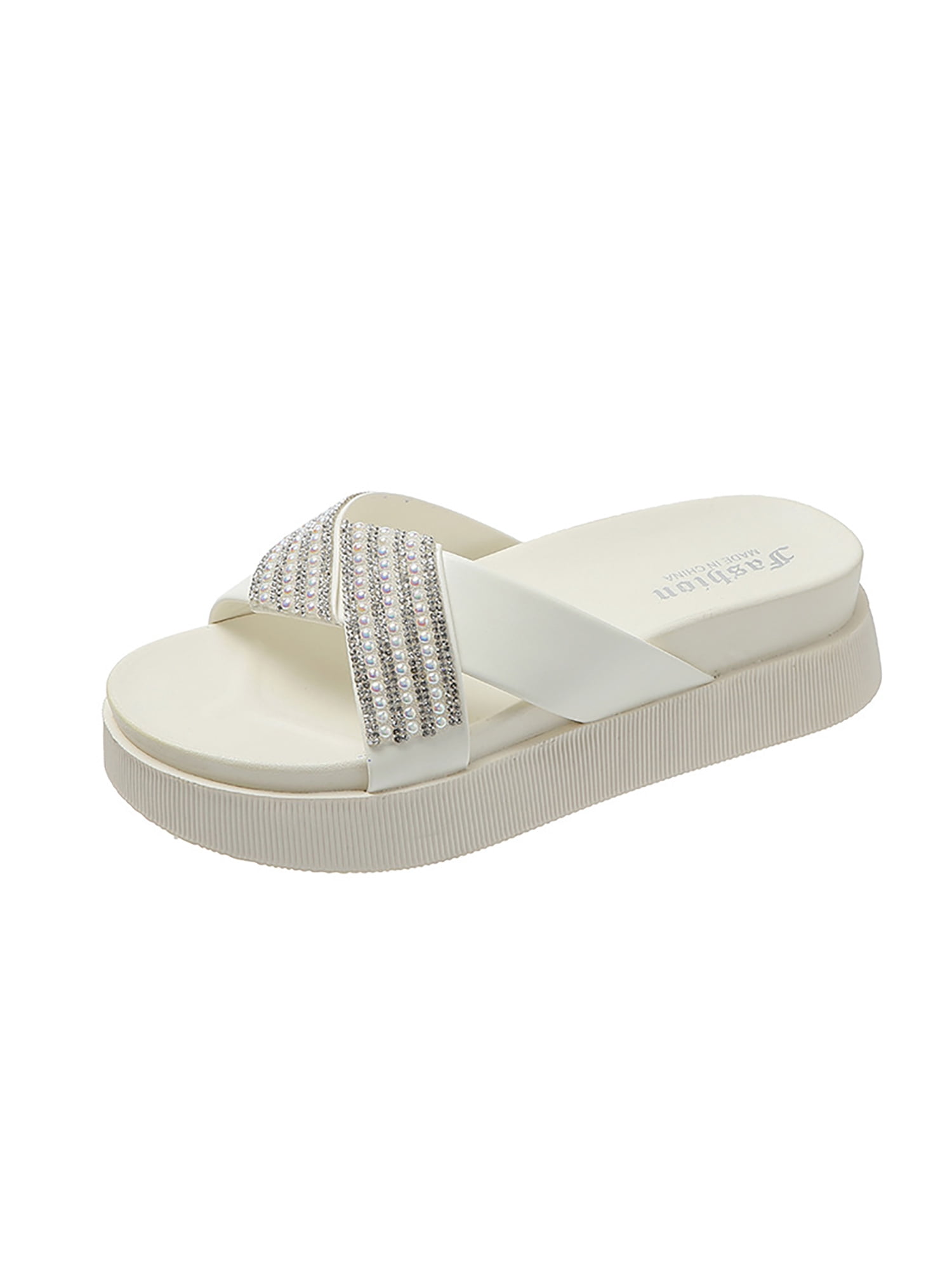 white platform sliders