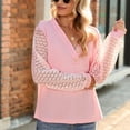 thumbnail image 3 of Camisas casuales con cuello en V para mujer Otoño Invierno con estilo en forma de rombo hueco para mujer Camisas de punto sueltas de manga larga Rosa L, 3 of 8