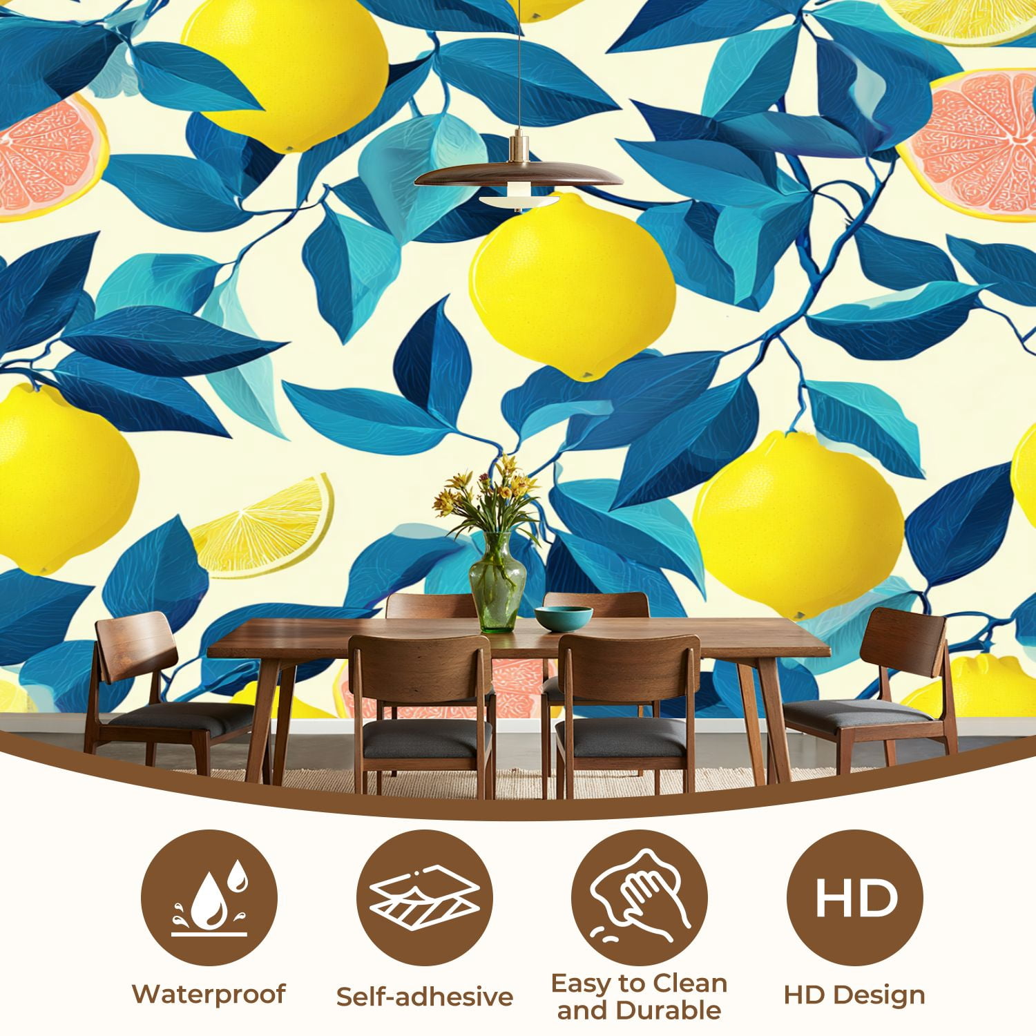 Wall Mural Peel and Stick Tropical seamless yellow lemons Fruit repeated Self-Adhesive Wallpaper Removable Wall Decal Wall Sticker Home Decor for Living Room Bedroom 69"x96"