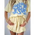 thumbnail image 4 of Women'S Ruffle Hem Drawstring Elastic Waist Gingham Casual Shorts with Pockets Yellow M, 4 of 6