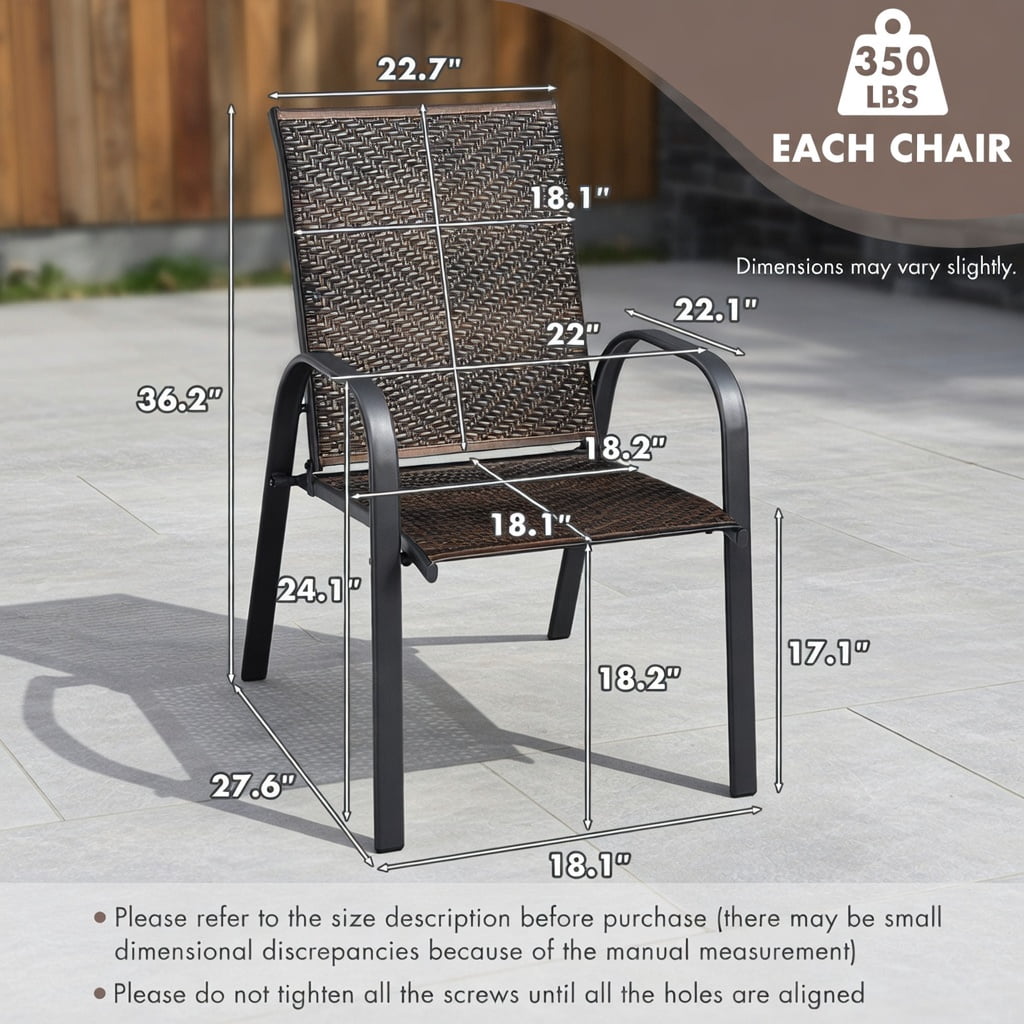 Hommoo 6-Pack Stackable Outdoor Dining Chairs, All-Weather PE Wicker & Rustproof Steel Frame, Patio, Garden & Poolside Use, Brown