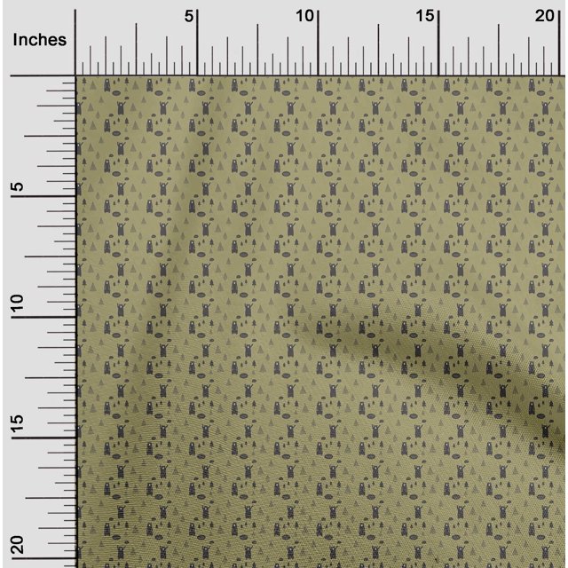 oneOone Polyester Lycra Light Olive Green Fabric Tree & Bear Cartoon Sewing Material Print Fabric By The Yard 56 Inch Wide