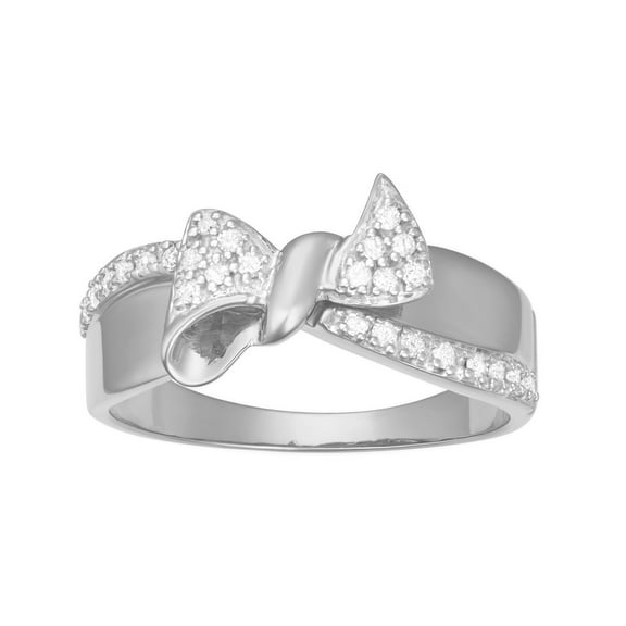 925 Sterling Silver Bow Design Ring for Women with 0.15 Carat TW Natural Diamond Accents, White Gold Plated, H-I Color I1-I2 Clarity (Size-5)