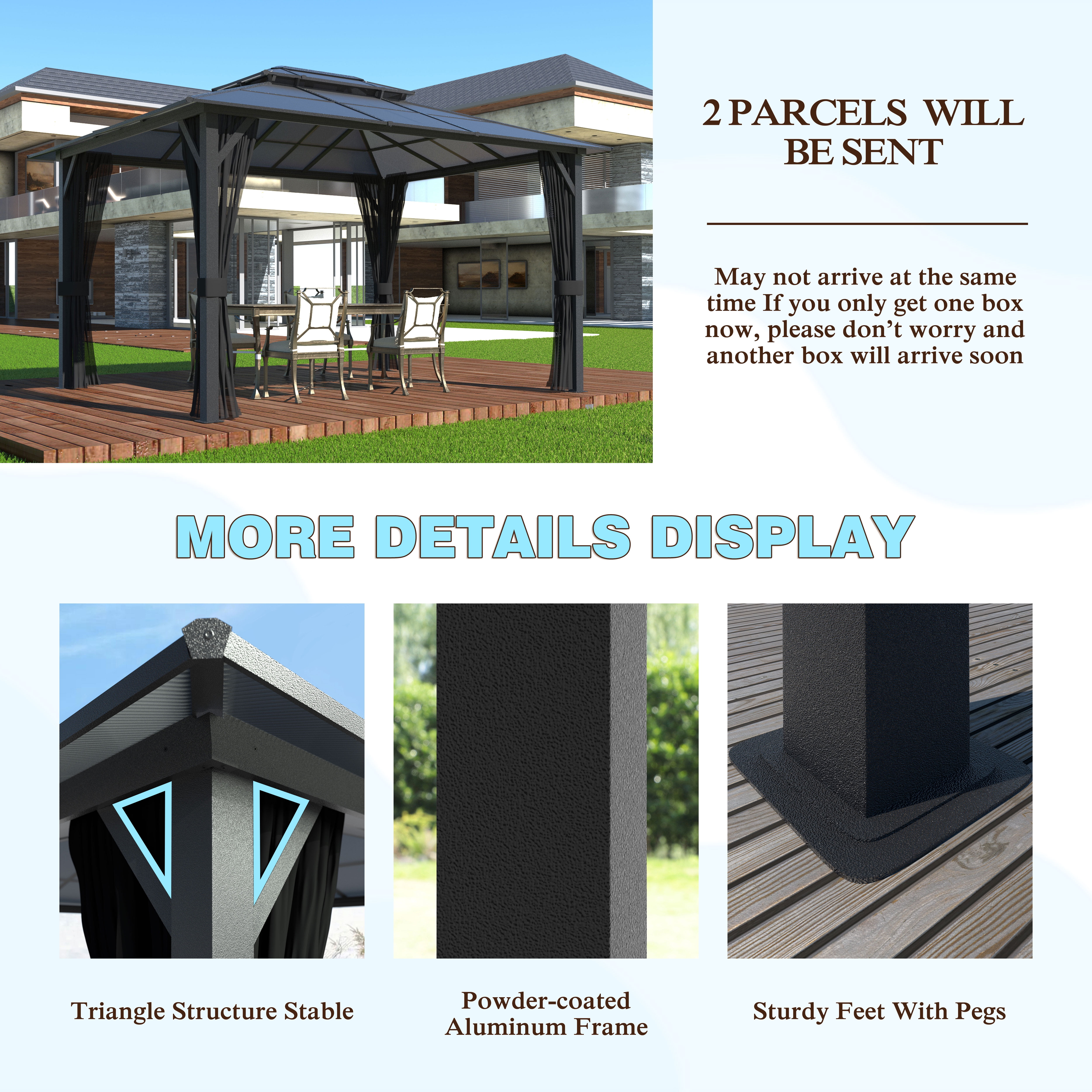 VEIKOUS 10ft x 13ft Outdoor Double Roof Gazebo, Aluminum Frame Permanent Pergola for Garden Patio Lawns Parties