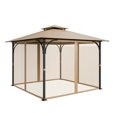 KFFKFF Gazebo Netting Replacement, Compatible with 10 x 10 x 7 FT Gazebo, Outdoor Mesh Sidewalls, 4-Panel Patio Screen with Double Zipper, Canopy Netting for Insect Protection (Netting Only)