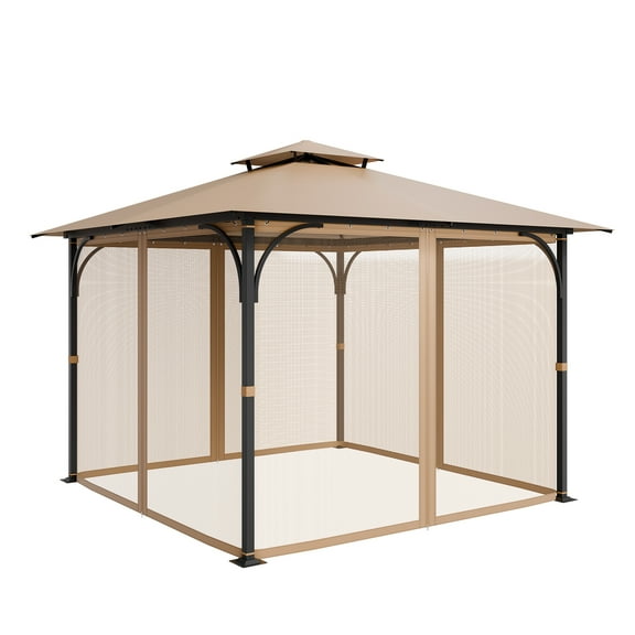 KFFKFF Gazebo Netting Replacement, Compatible with Most 10 x 10 x 7 FT Gazebos, Outdoor Mesh Curtain with 4 Panels, Double Zipper Design, Patio Screen for Insects (Netting Only)