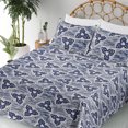 thumbnail image 3 of Japanese Sheet Set, Abstract Flower-Like Whimsical Motifs Repetitive Pattern Illustration, Fitted & Flat Sheet with Pillowcase Bedding Accent 4 Pcs Set, King, Dark Violet Blue White, by Ambesonne, 3 of 5