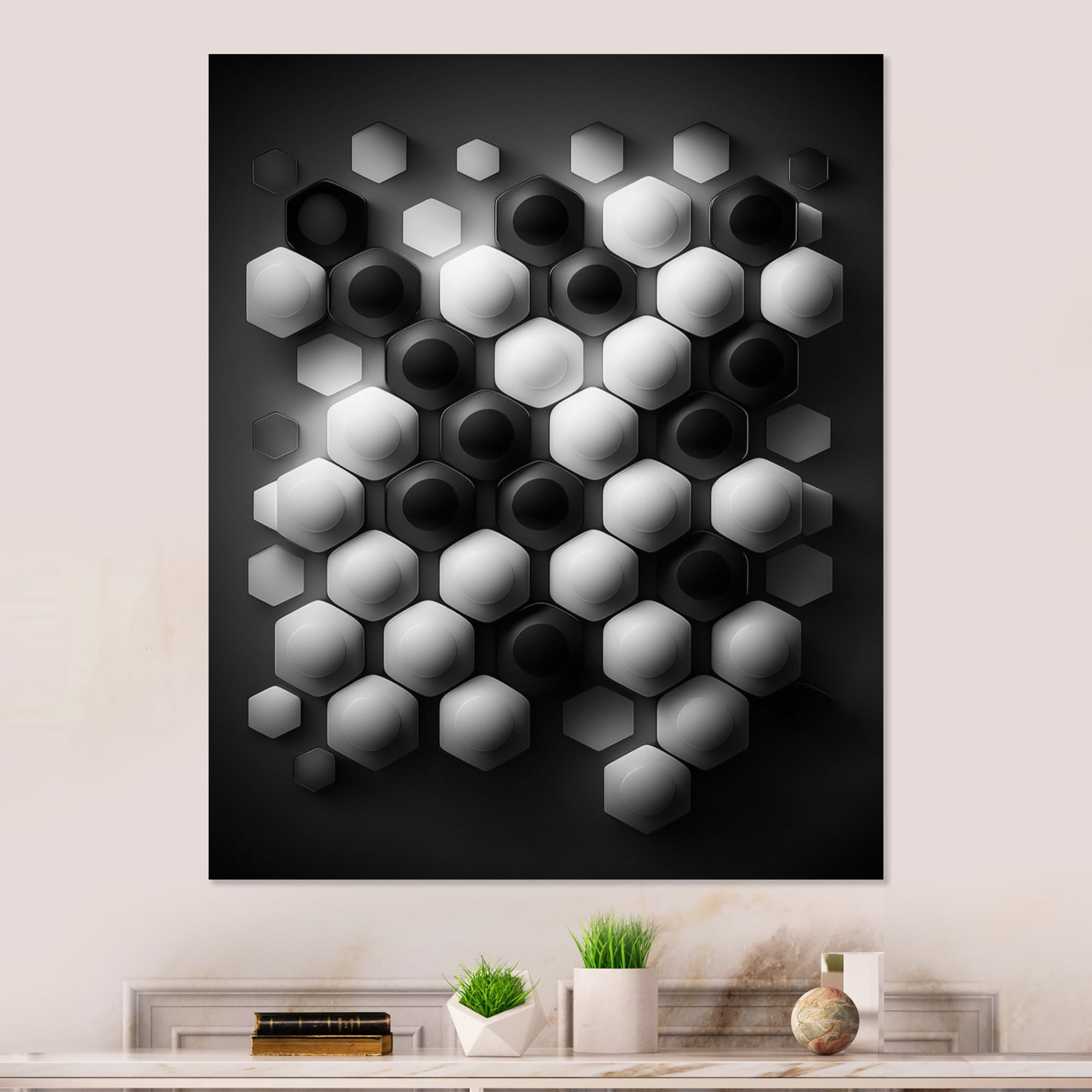 Designart Abstract Geomtric Black And White III Canvas Wall Art