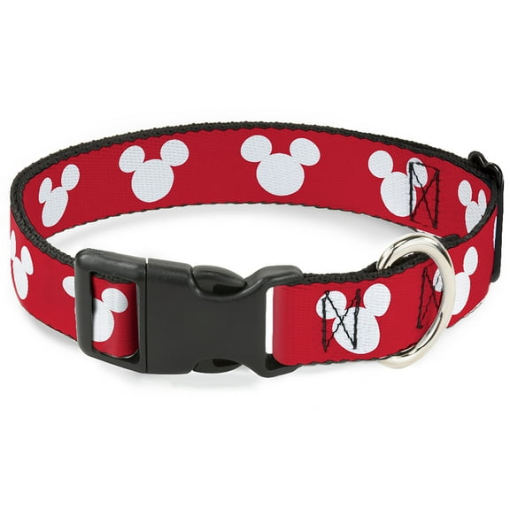 Disney Pet Collar, Dog Collar Plastic Buckle, Mickey Mouse Ears Icon Red White, 7 to 8.5 Inches 0.5 Inch Wide