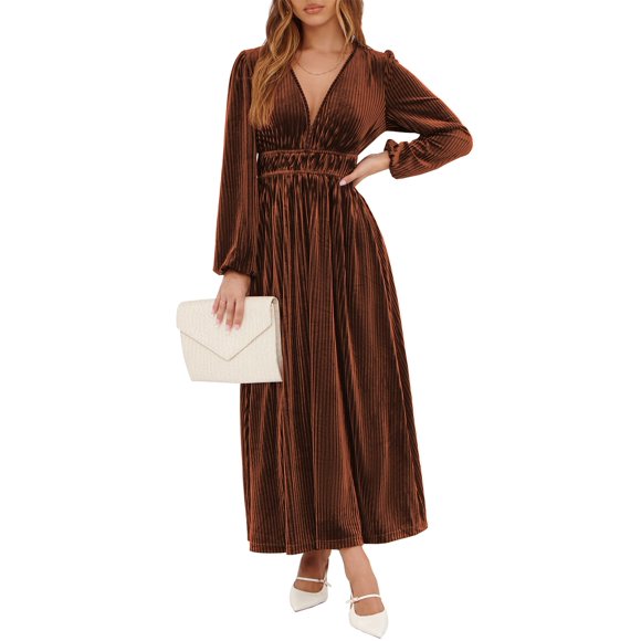 Vestido Sissyaki de manga larga de terciopelo para otoño-invierno, café, tamaño grande