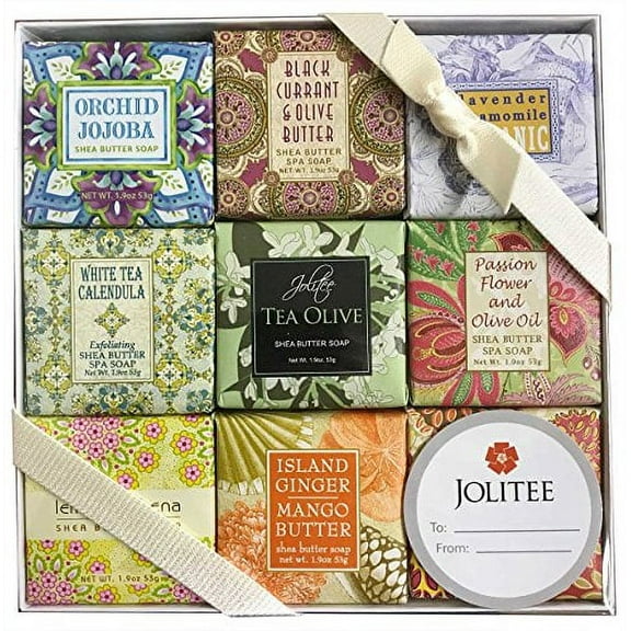 Jolitee 1.9 oz French Milled Soap Set of 9 Organic Shea Butter Soap Bar (Flower Favorites)