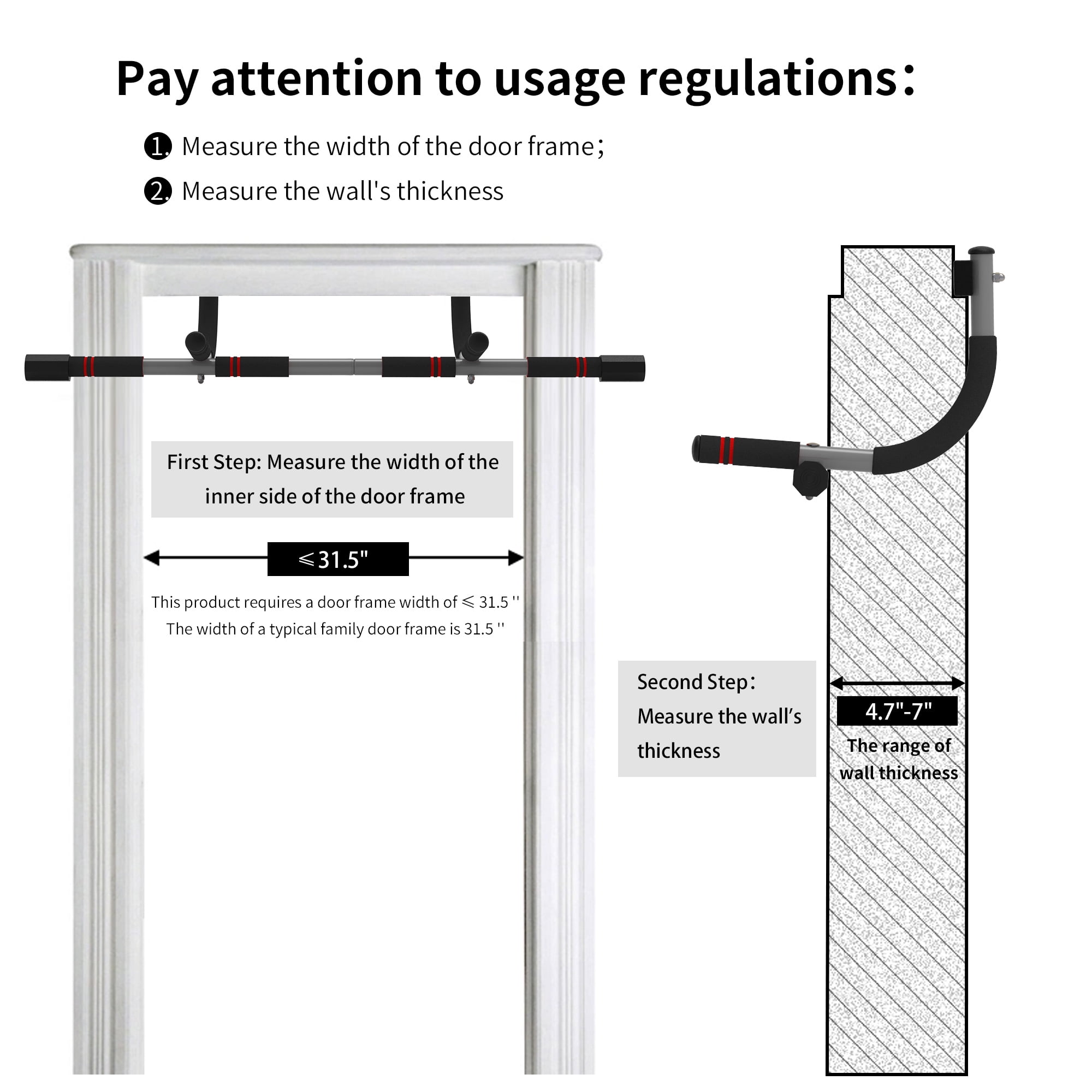 Leikefitness Doorway pull-up bar, no-screw adjustable chin-up bar for home gym full-body workouts