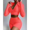 thumbnail image 1 of ITFABS Female Casual Solid Color Stand Collar Long Sleeve Crop Tops+Short Pants, 1 of 3