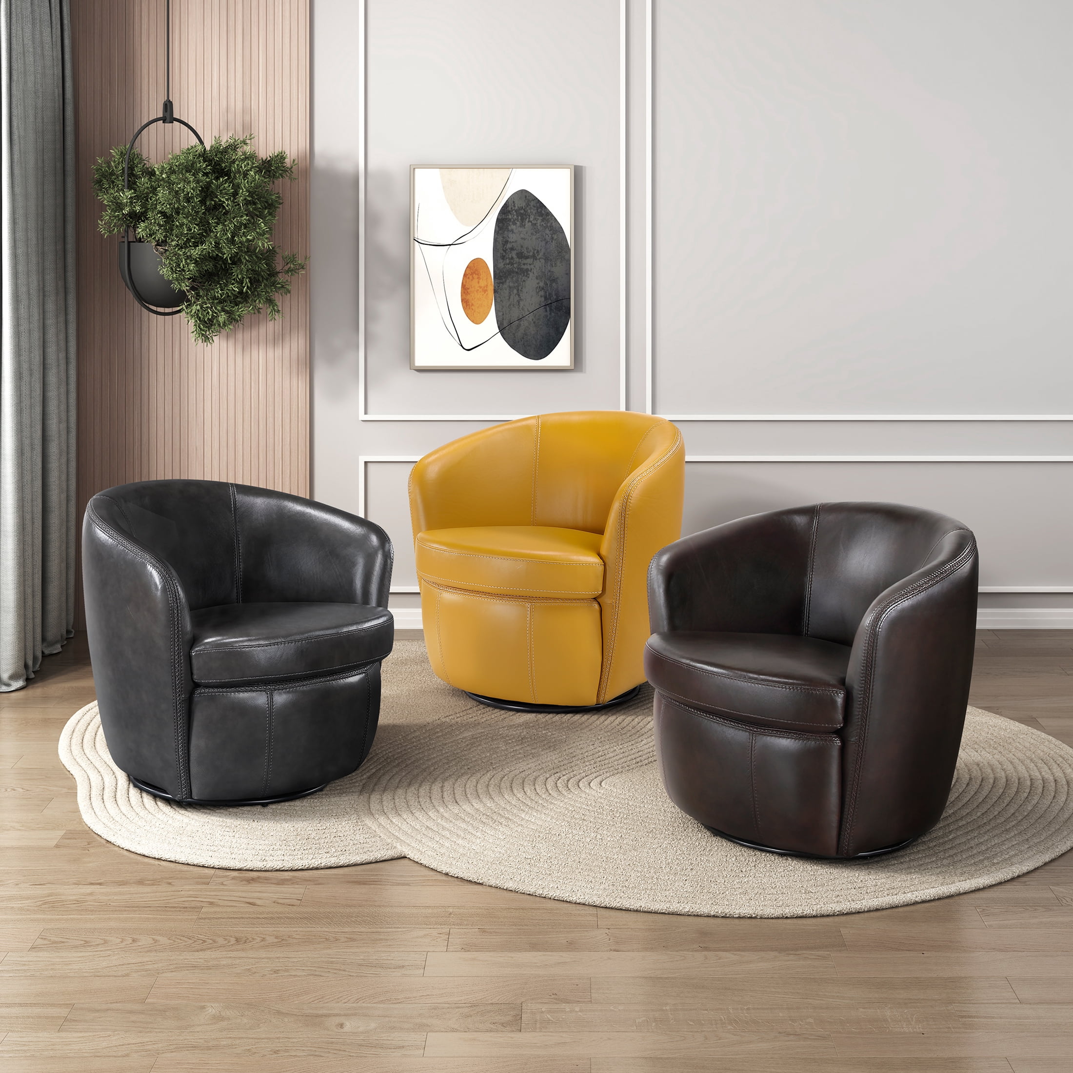 OakvillePark Evercliff Leather Swivel Chair, Yellow