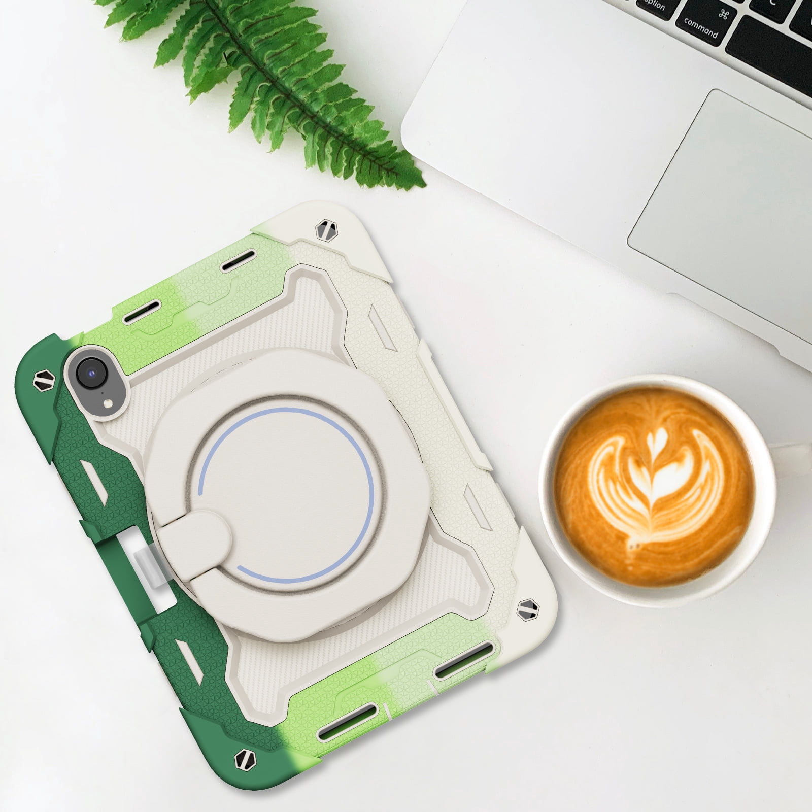 3-in-1 Case for Apple iPad Mini 2021 (8.3 Inch, 6th Generation) Tablet - Shockproof Drop Proof Rugged Cover, Built-in Pencil Holder /Kickstand /Handle, Protective Hard Shell (Rainbow Green)