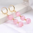 thumbnail image 3 of K-KED Nautal 8mm Pink Cat's Eye Opal Round Gemstone Beads Hook Dangle Earrings, 3 of 4