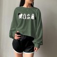 thumbnail image 4 of Wooowa Womens Halloween Crop Round Neck Sweatshirt Ghost Pumpkin Printed Winter Long Sleeve Pullover Top, 4 of 4