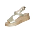thumbnail image 2 of YgkuHd Women's Casual Wedge Sandals Peep Toe Metallic Faux Patent Leather Finish Adjustable Ankle Strap Lightweight Gold,7, 2 of 9