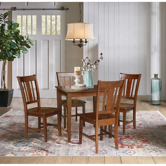30'' Square Solid Wood Dining Table with 4 Splat Back Dining Chairs in Espresso