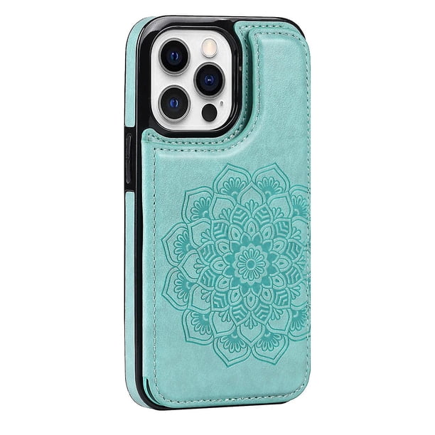 Funda para iPhone 12 Pro Max con tarjetero de piel sintética con estampado de flores de datura