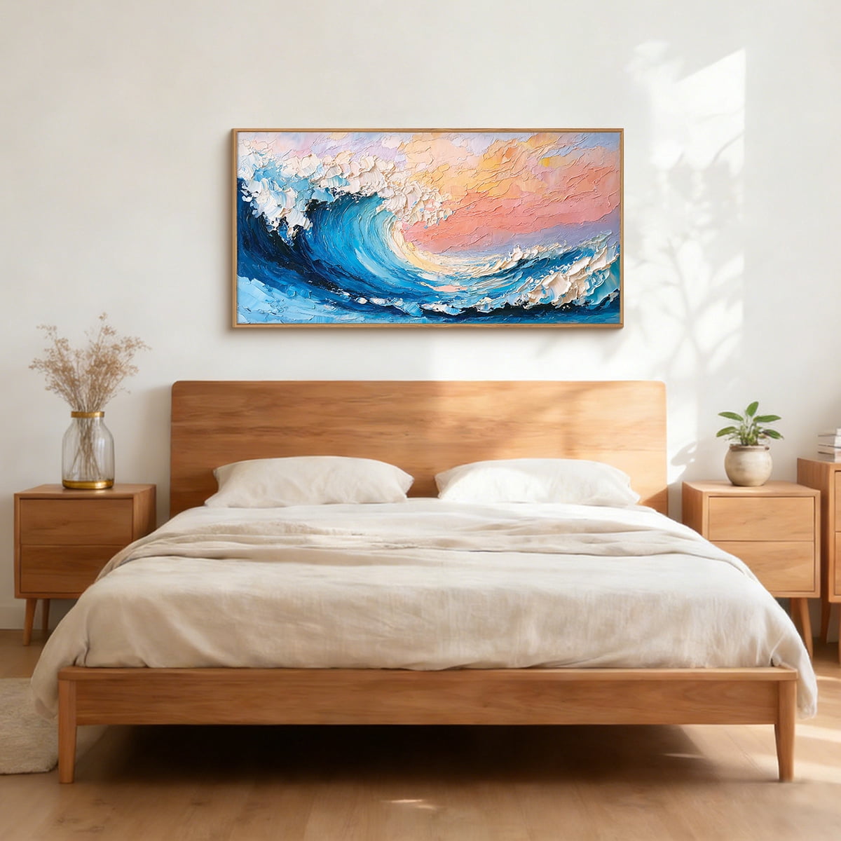 Ocean Wall Art Framed Sea Wave Wall Decor Abstract Coastal Canvas Wall Painting Blue and White Ocean Wall Prints for Living Room Bedroom Office 20X40 In