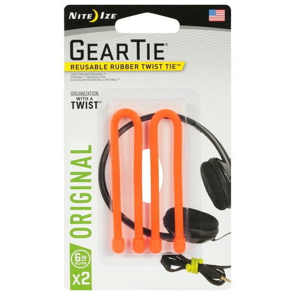 Nite Ize Gear Tie® Reusable Rubber Twist Tie™ 6 in. - 2 Pack - Bright Orange